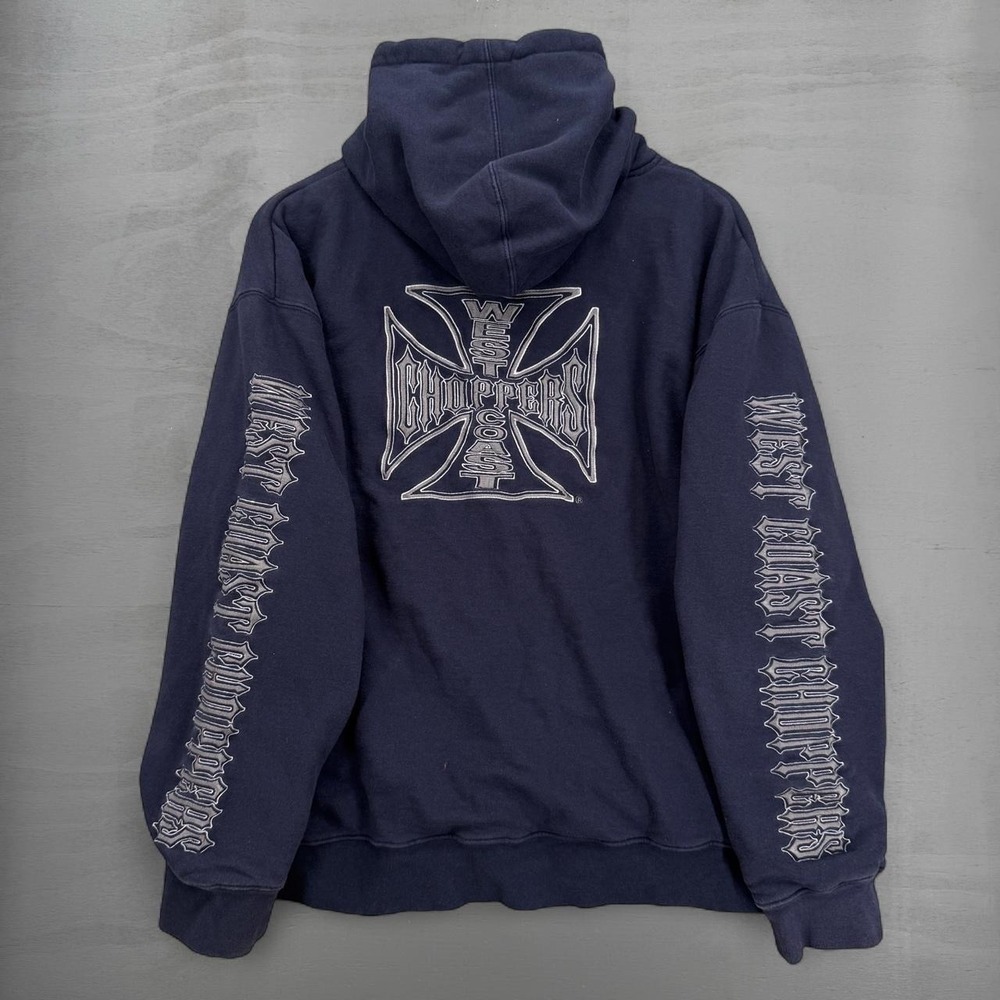 Vintage West Coast Choppers Zip Up Hoodie Blue Jesse James Sweatshirt Sleeve XL
